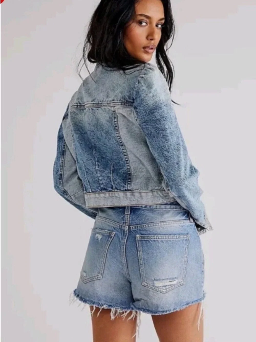 Free People Aubrey Faded Blue Denim Jacket - Picture 3 of 7